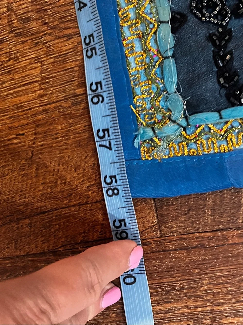 Blue Patchwork Heart Tapestry Table Runner with Pink Accent